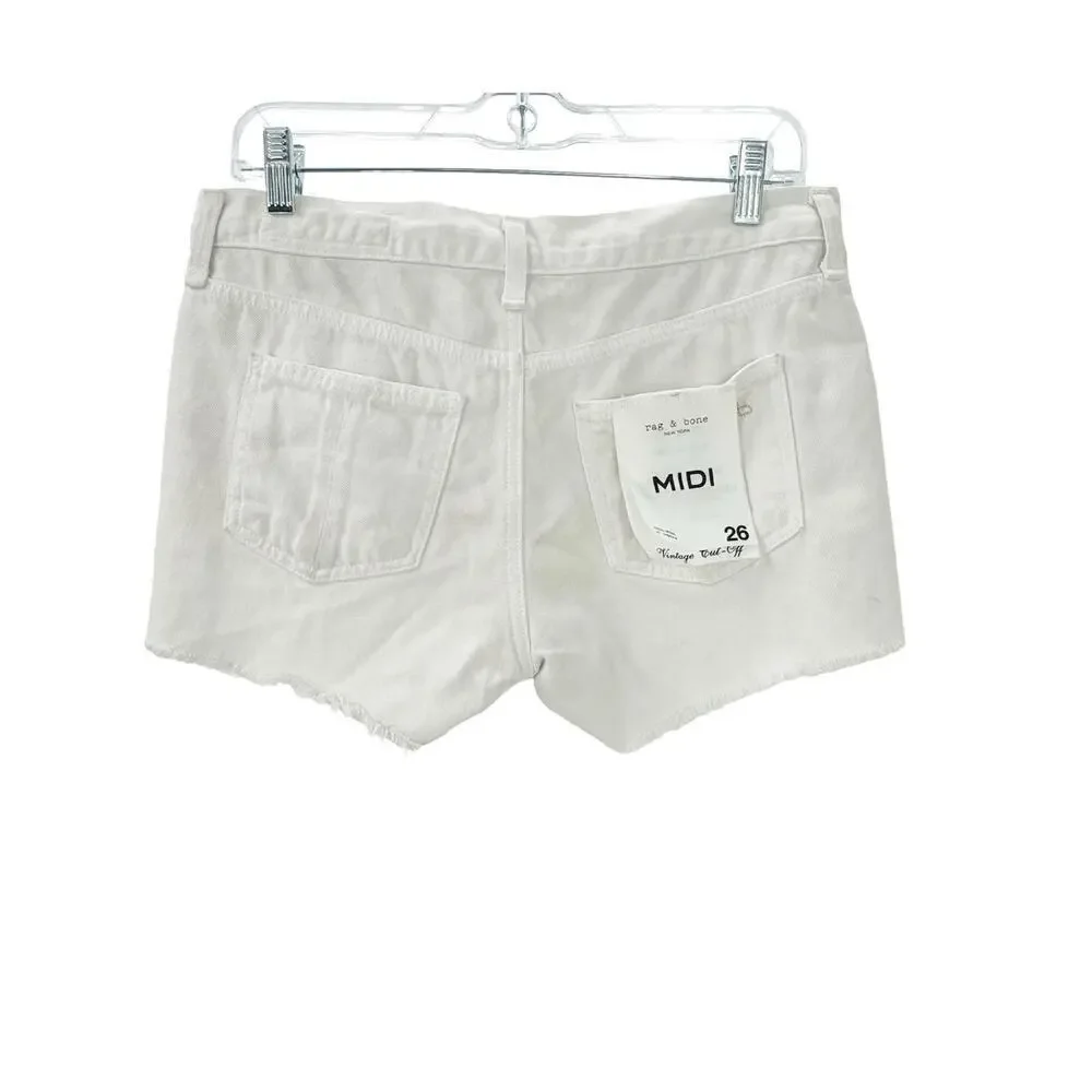 Rag & Bone Vintage Cut Off Jean Shorts Rigid Denim White Size 25 NWT
